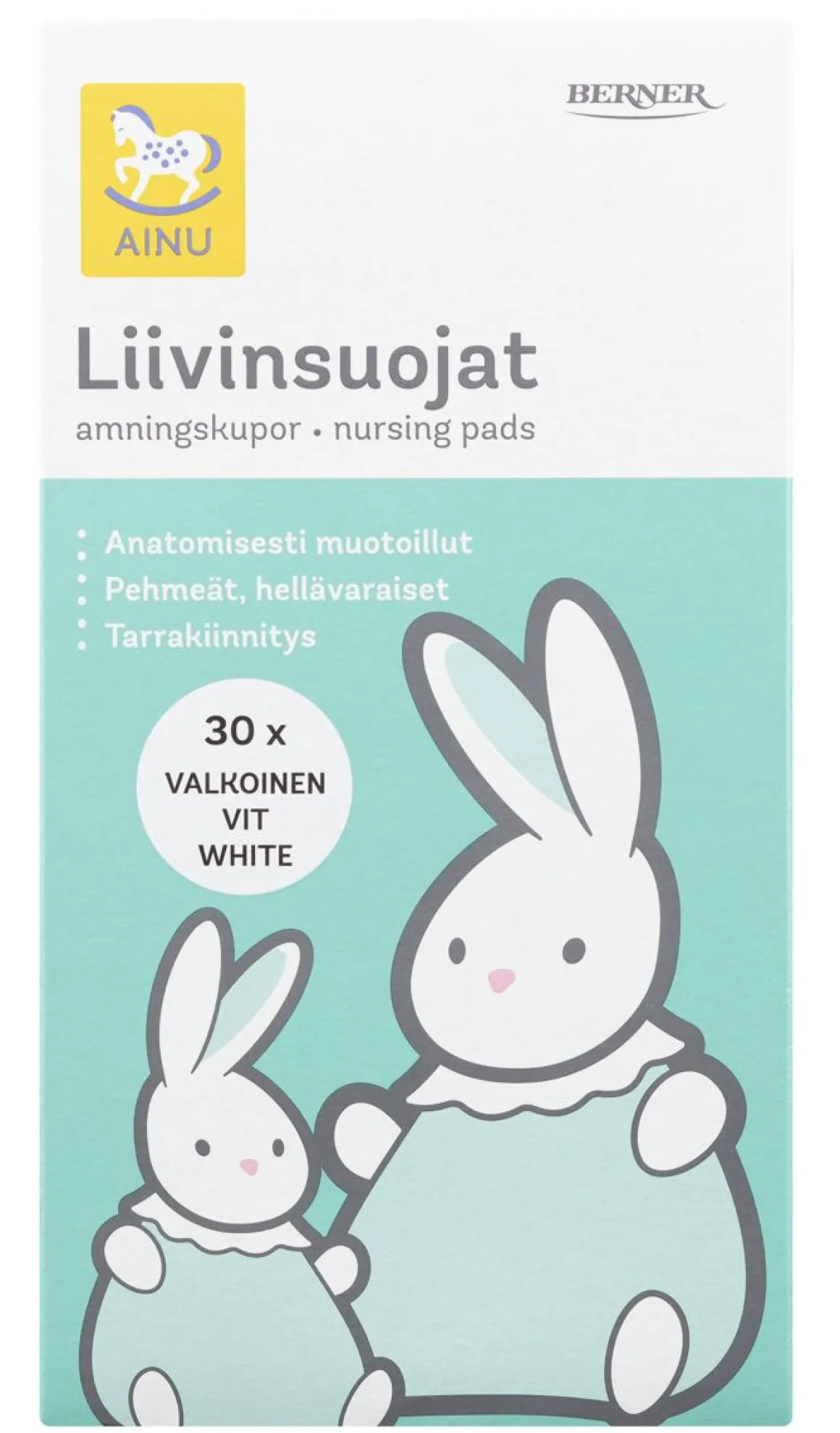 AINU LIIVINSUOJUS VALKOINEN TARRAKIINNITYKSELLA 30 KPL