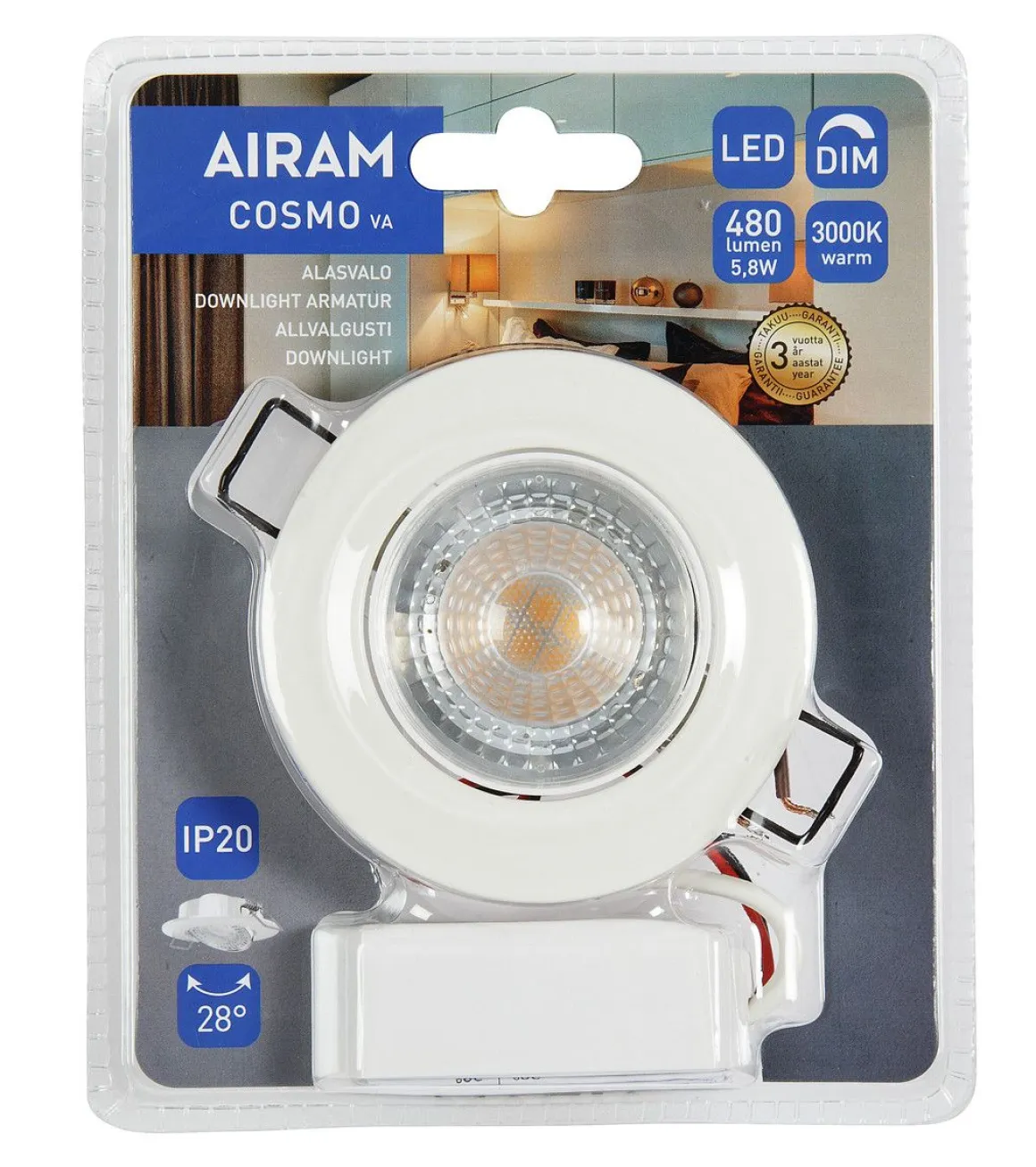 AIRAM LED ALASVALO COSMO, VALKOINEN, 5,8W 480LM 3000K 25 000H
