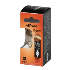 AIRAM LED AMBER ANTIIKKI KORISTELAMPPU 2,5W 2200K KIRKAS E27, 250LM, 15,000H