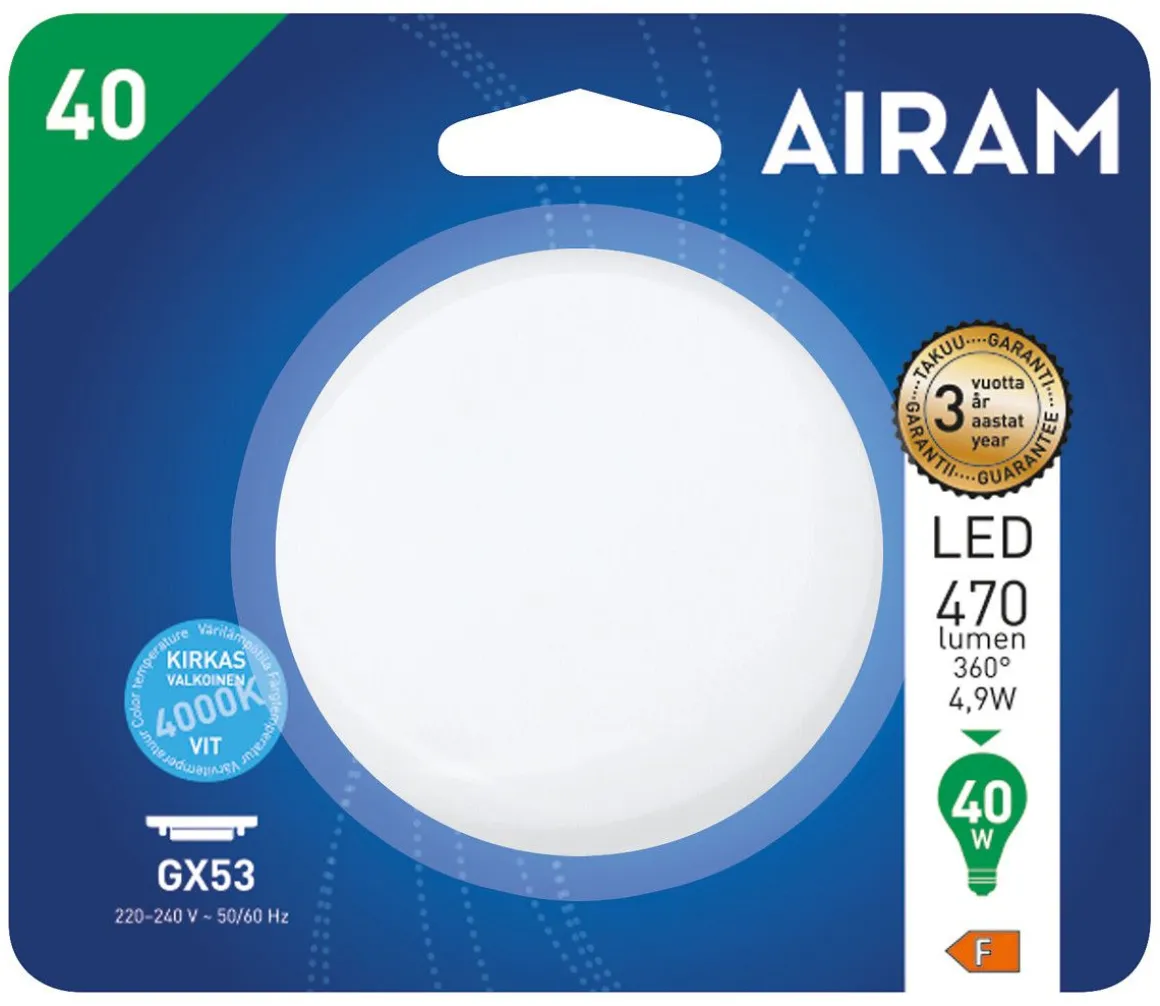 AIRAM LED KÄMMENLAMPPU 4,9W GX53, 4000K, 110 C 470 LM