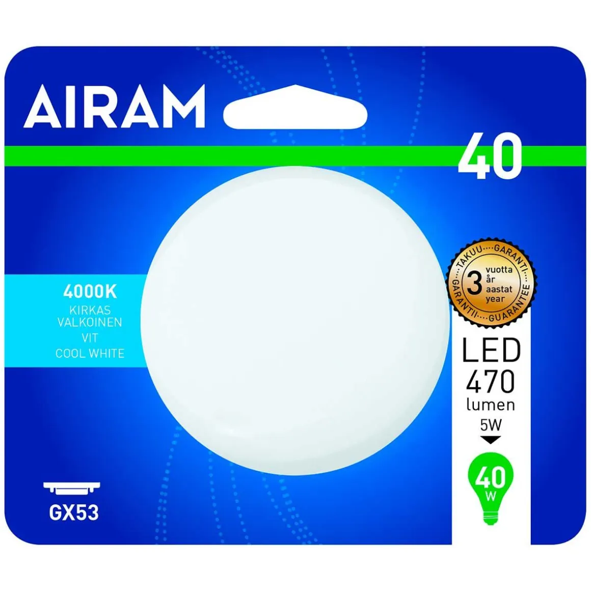 AIRAM LED KÄMMENLAMPPU 4,9W GX53, 4000K, 110 C 470 LM