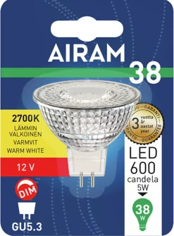 AIRAM LED KOHDELAMPPU MR16 FG 4,9W GU5.3 470LM, HIMMENNETTÄVÄ