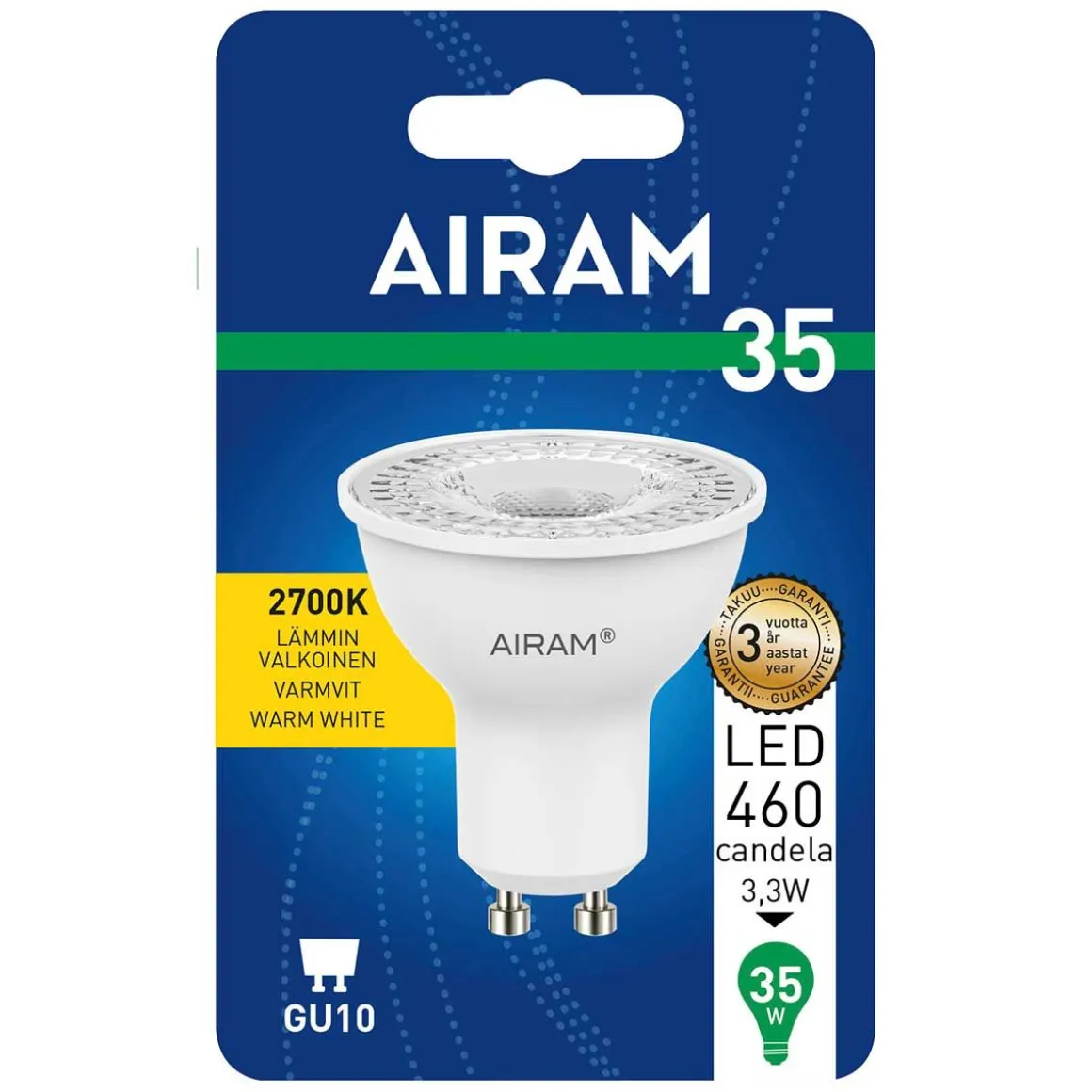 AIRAM LED KOHDELAMPPU PAR 16 2,4W GU10 36 270LM 450CD 12 000H