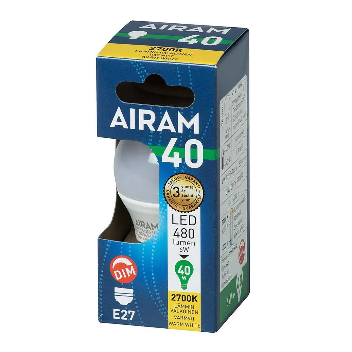AIRAM LED KORISTELAMPPU OPAALI 4,9W E27 470LM, HIMMENNETTÄVÄ, 15 000H