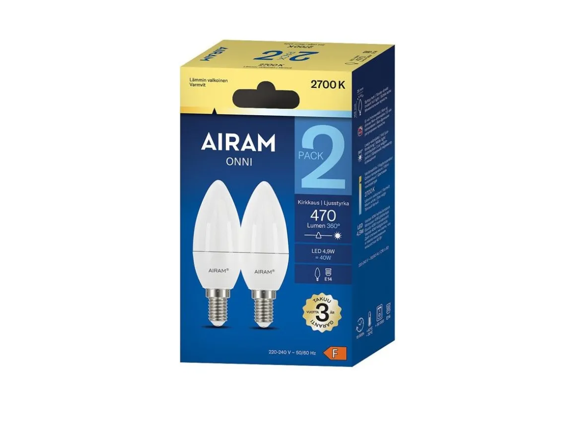 AIRAM LED KYNTTILÄLAMPPU OPAALI 4,9W E14 470 LM, 15 000H 2 KPL