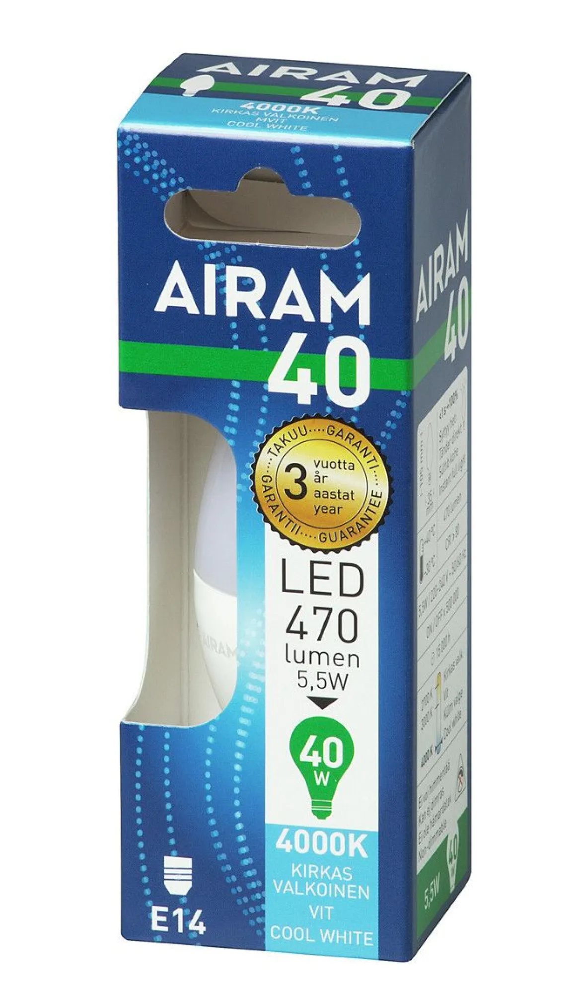 AIRAM LED KYNTTILÄLAMPPU OPAALI 4,9W E27 500LM, 15 000H, 4000K