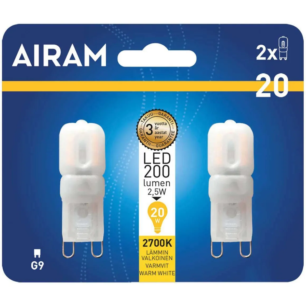 AIRAM LED LAMPPU 2W G9 180LM, 15 000H, 2 KPL