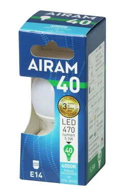 AIRAM LED MAINOSLAMPPU OPALLI 4,9W E14 500LM 15 000H 4000K