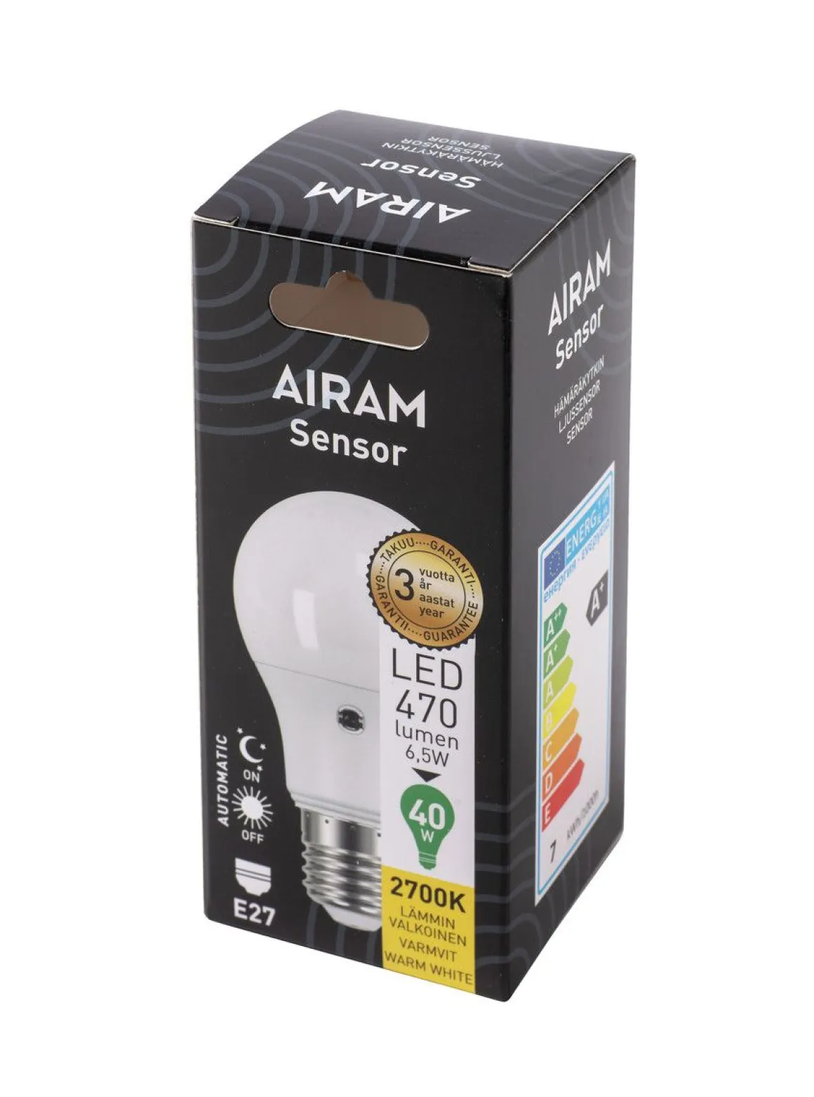 AIRAM LED SENSOR VAKIOLAMPPU 4,9W E27 470 LM 25 000H