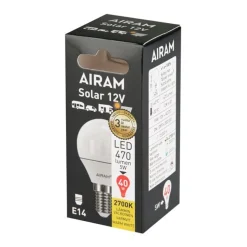 AIRAM LED SOLAR MAINOSLAMPPU OPAALI P45 5W 827 E14 12V 470LM 15