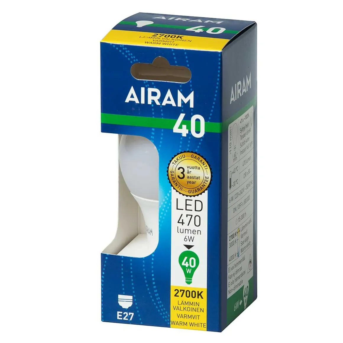 AIRAM LED VAKIOLAMPPU OPAALI 4,9W E27 470 LM, 15 000H