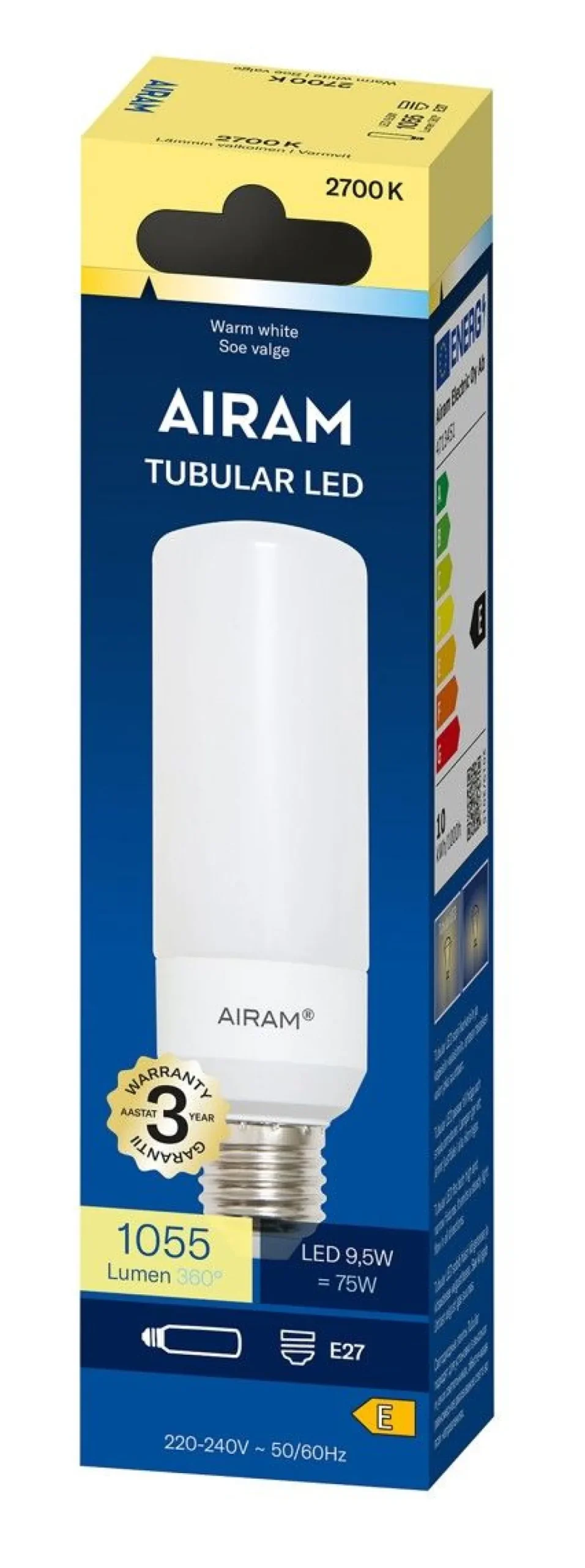 AIRAM LED VAKIOLAMPPU 9,5W E27 TUBULAR 1055 LM, 15 000H