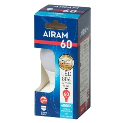 AIRAM LED VAKIOLAMPPU 7,3W E27 4000K 806LM HIMMENNETTÄVÄ