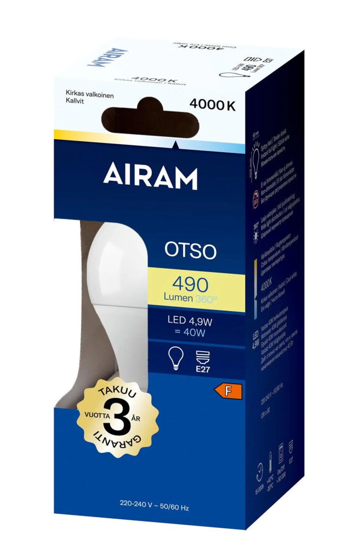 AIRAM LED VAKIOLAMPPU 4,9W 4000K 470 LM, 15,000H