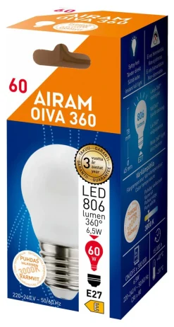 AIRAM OIVA LED-PIENIKUPULAMPPU 6,5W P45 830 806LM E27 360 OPAALI