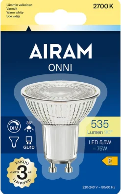 AIRAM ONNI LED KOHDEKUPULAMPPU PAR16 GU10 2700K DIM 535LM/800CD