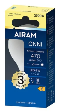 AIRAM ONNI LED PIENIKUPULAMPPU 4W E14 2700K P45 470LM 15 000H