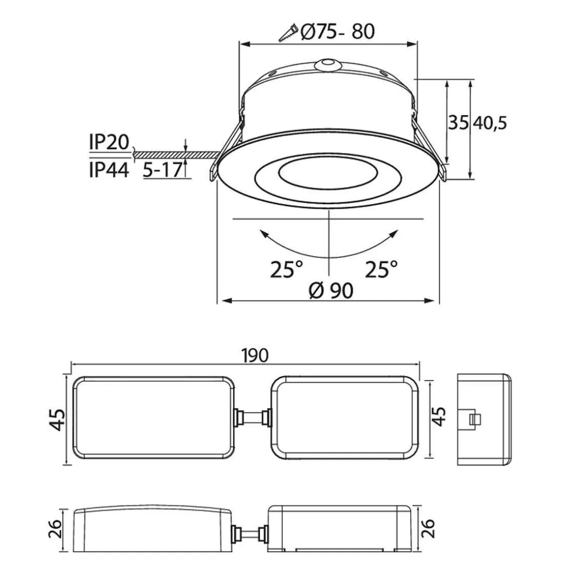 AIRAM SMART TUNE TILT ALASVALO 7W 2700K 600LM IP44 TW 36D ACC