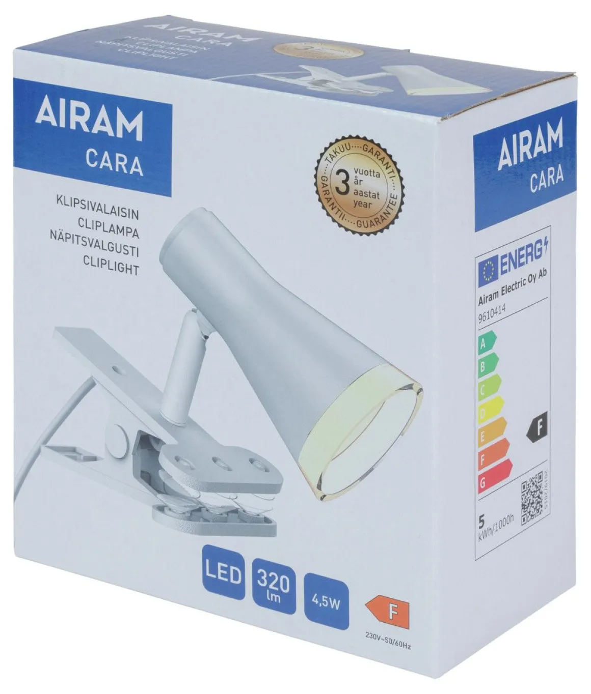 AIRAM CARA KLIPSIVALAISIN 4,5W/830 320LM VALKOINEN