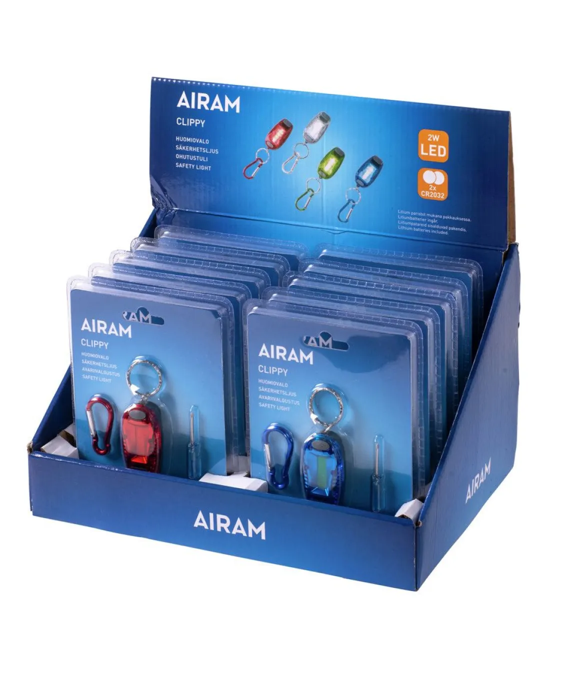 AIRAM CLIPPY HUOMIOVALO 40LM, COLORMIX, PARISTOT 2XCR2032 SIS.PAK. 12 KPL