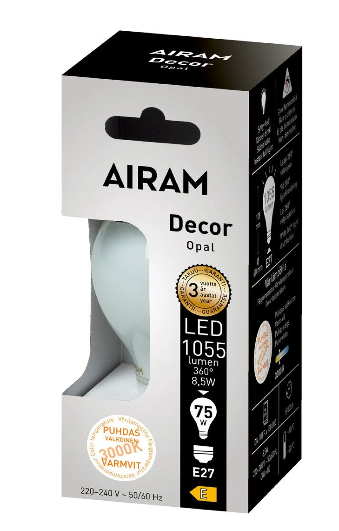AIRAM LED DECOR VAKIOLAMPPU OPAALI 8,5W E27 1055LM 360