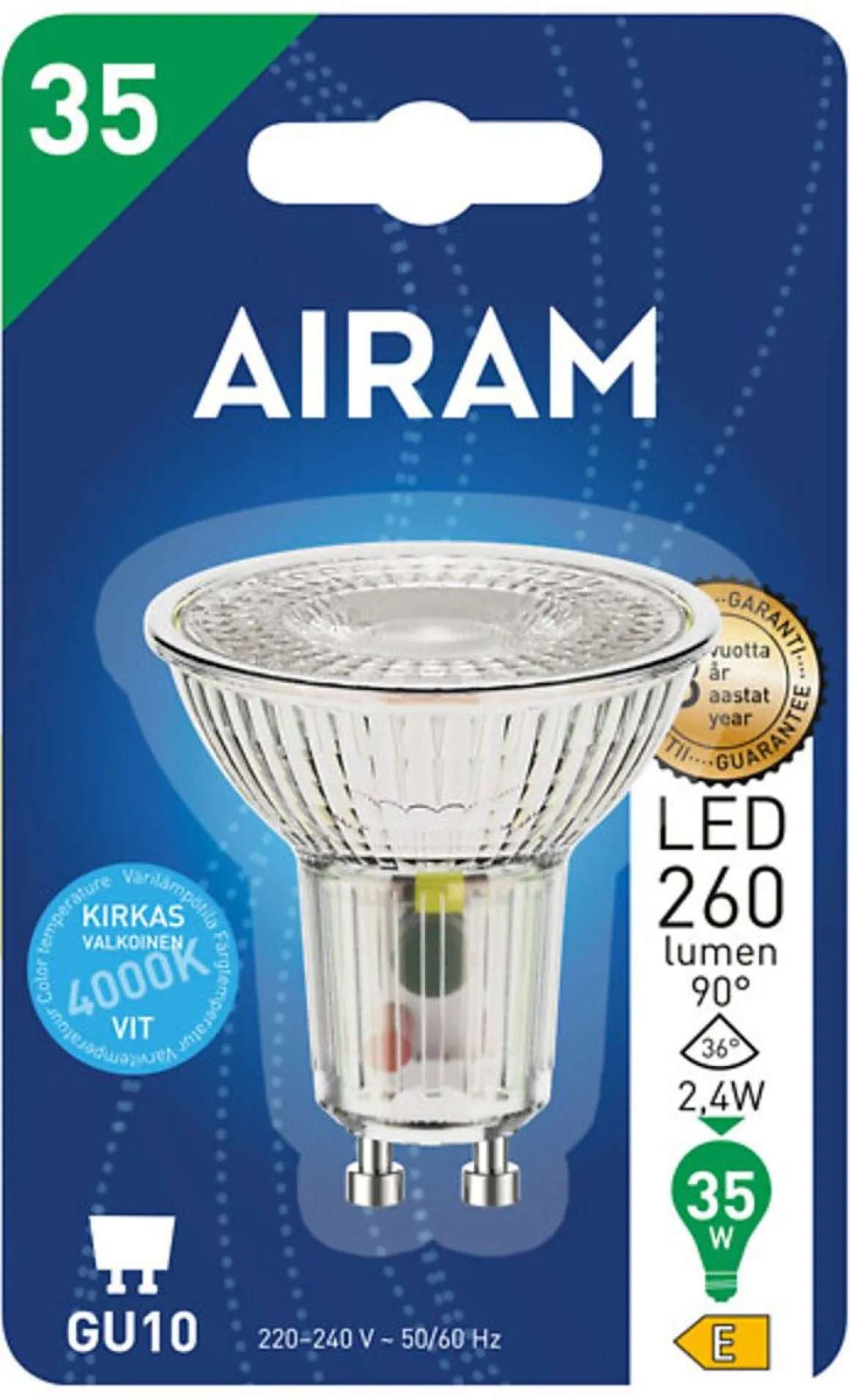 AIRAM LED KOHDELAMPPU PAR16 FG 2,4W GU10, 4000K 270LM/450CD
