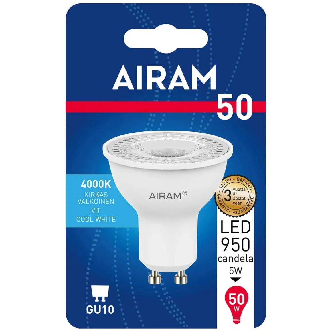 AIRAM LED KOHDELAMPPU PAR16 4,2W GU10, 4000K 36 380LM/ 950CD