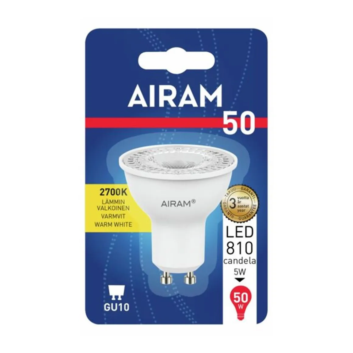 AIRAM LED KOHDELAMPPU 4,2W PAR16 36 GU10, 370LM/810CD, 2700K