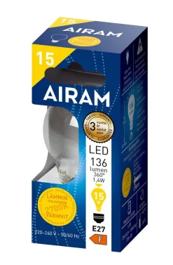 AIRAM LED KORISTELAMPPU KIRKAS 1,4W E27 FILAM. 136LM, 15 000H