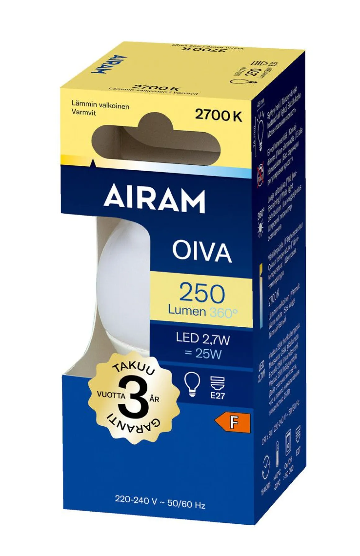 AIRAM LED KORISTELAMPPU OPAALI 3W E27 250 LM, 15 000H