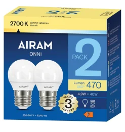 AIRAM LED KORISTELAMPPU OPAALI 4,9W E27 470 LM, 15 000H 2 KPL