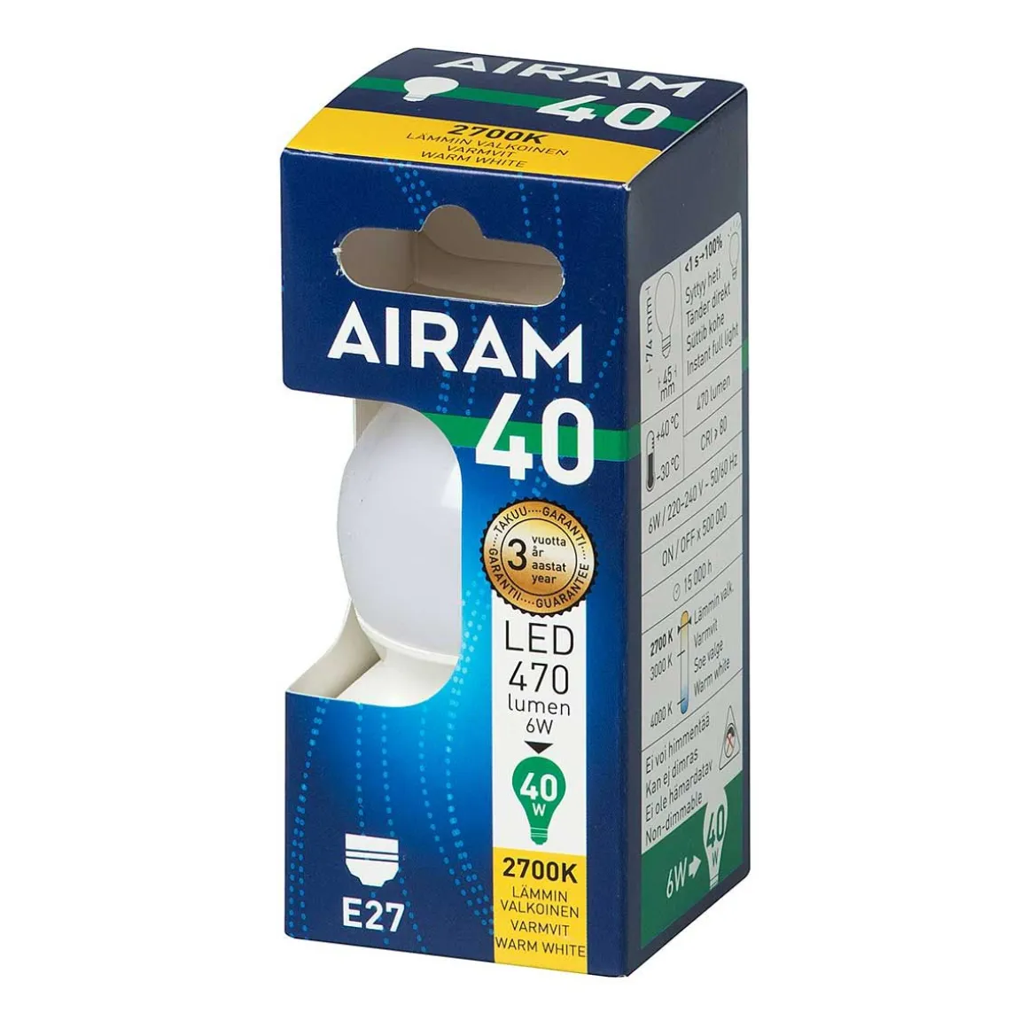 AIRAM LED KORISTELAMPPU OPAALI 4,9W E27 470 LM, 15 000H