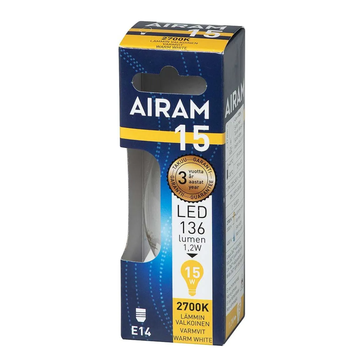 AIRAM LED KYNTTILÄLAMPPU KIRKAS 1,4W E14 FILAM. 136LM, 15 000H