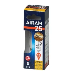 AIRAM LED KYNTTILÄLAMPPU KIRKAS 2,5W E14 250LM, HIMMENETTÄVÄ, 15 000H