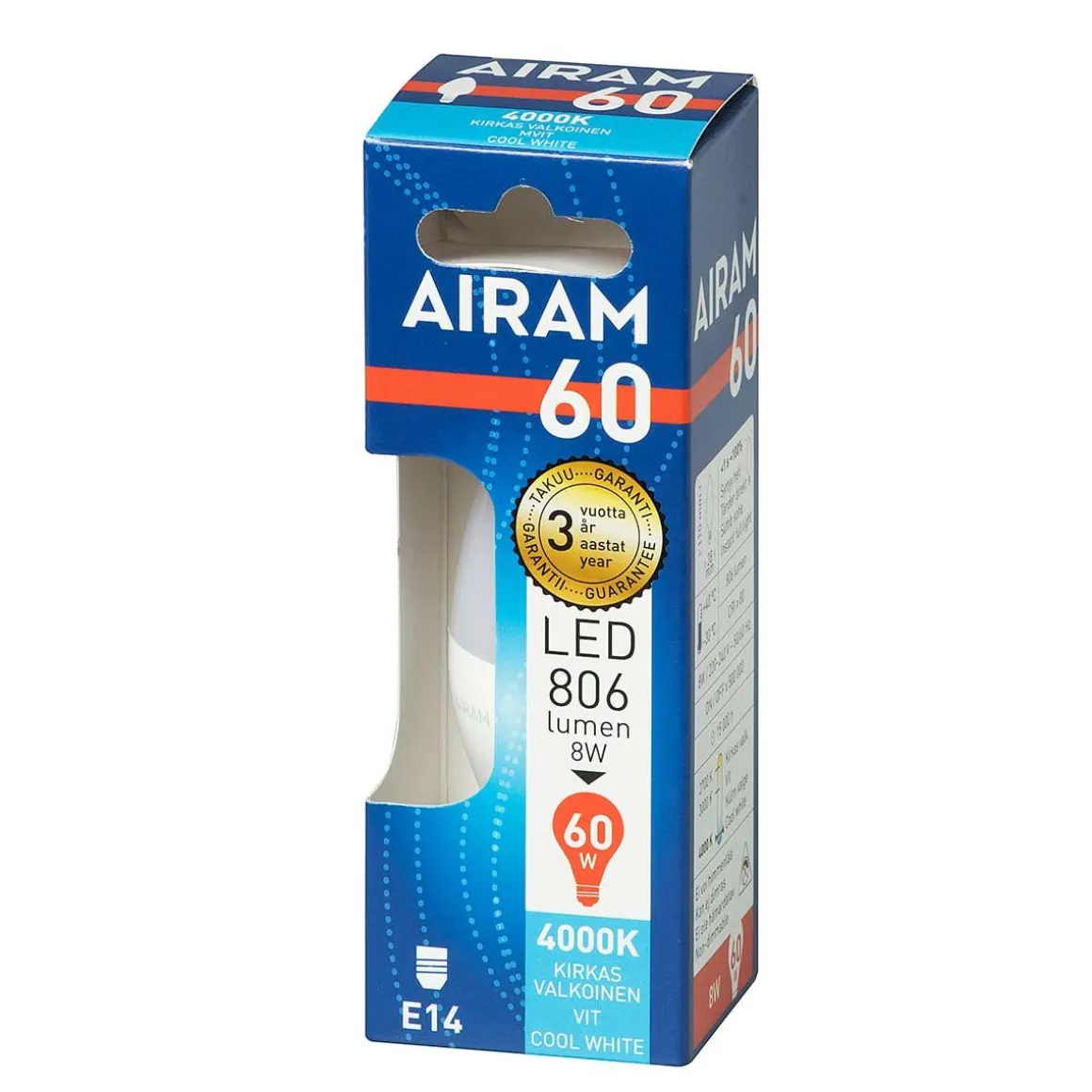 AIRAM LED KYNTTILÄLAMPPU 7,2W 4000K E14 840 LM, 15 000H