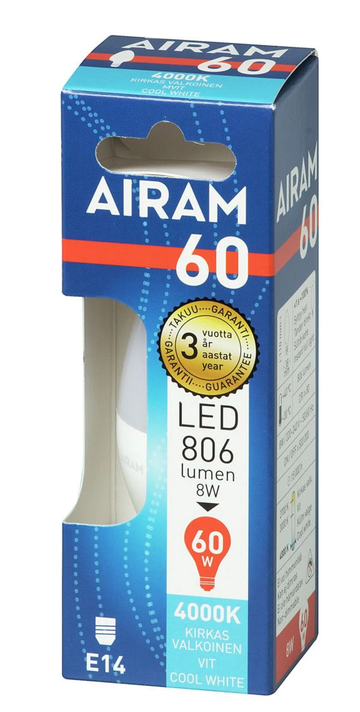 AIRAM LED KYNTTILÄLAMPPU 7,2W 4000K E14 840 LM, 15 000H
