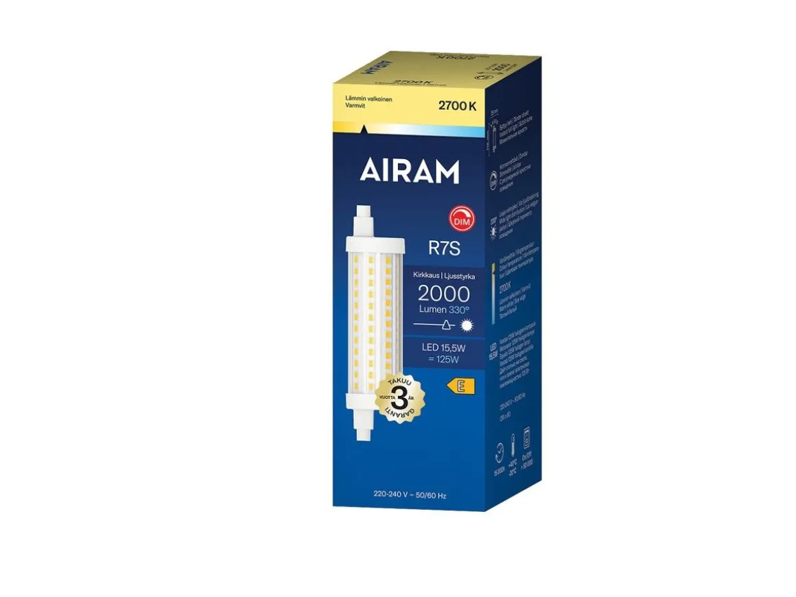 AIRAM LED LINEAARILAMPPU 15,5W R7S 2700K 2000LM 118MM HIMMENNYS