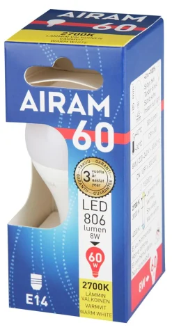 AIRAM LED MAINOSLAMPPU OPAALI 7,2W E14 806LM, 15 000H