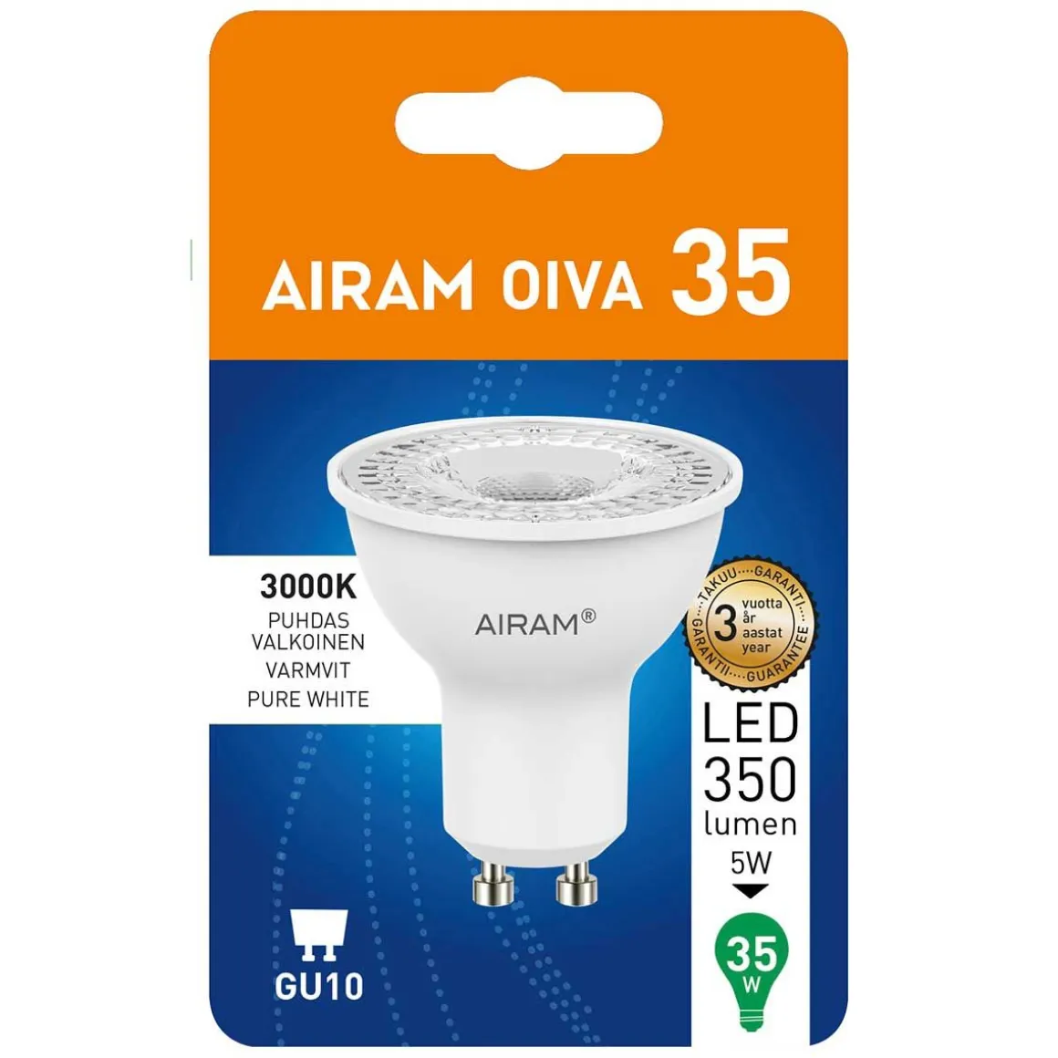 AIRAM LED OIVA KOHDEKUPULAMPPU PAR16 4,2W GU10, 3000K 110D 350L