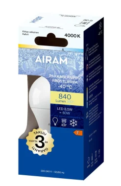 AIRAM LED PAKKASLAMPPU 8,5W E27 OPAALI, 4000K, 25 000H, 810 LM