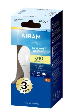 AIRAM LED PÄIVÄNVALOLAMPPU 8,5W E27 6500K, 810 LM, 15 000H
