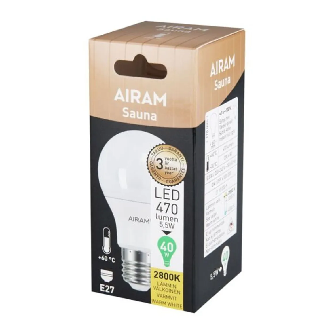 AIRAM LED SAUNALAMPPU OPAALI 4,5W E27 470 LM,10 000H, 2800K