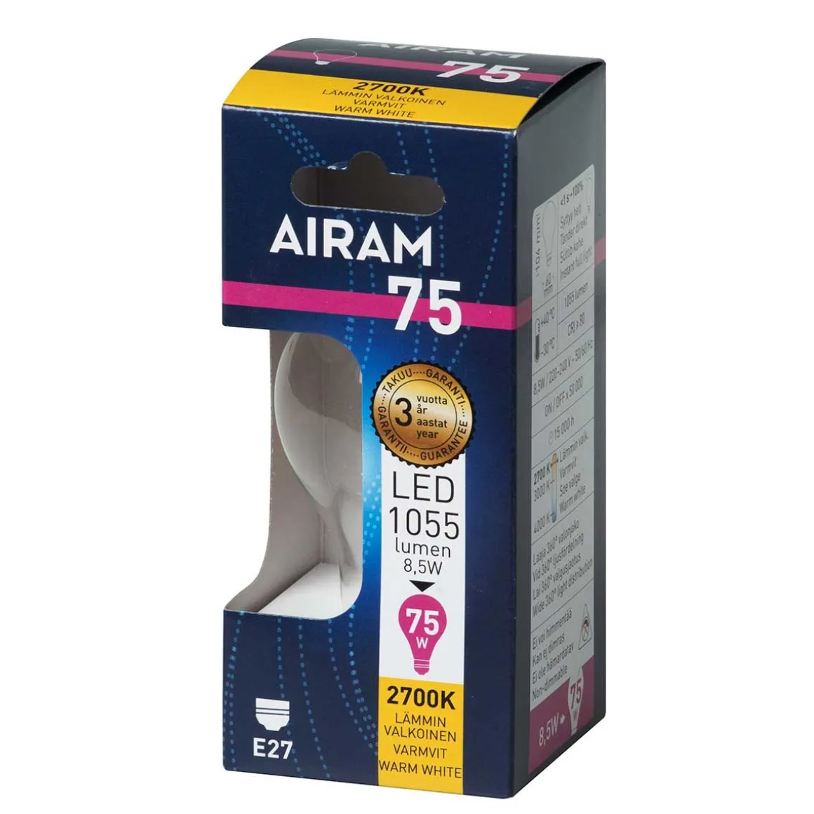 AIRAM LED VAKIOLAMPPU KIRKAS 8,5W E27 FILAM. 1055 LM, 15 000H