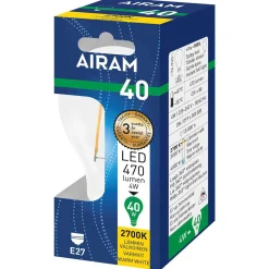 AIRAM LED VAKIOLAMPPU KIRKAS 4,5W E27 FILAM. 470LM, 15 000H
