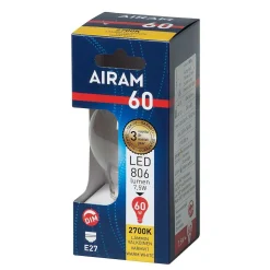 AIRAM LED VAKIOLAMPPU KIRKAS 7W E27 806LM, HIMMENETTÄVÄ, 15 000H