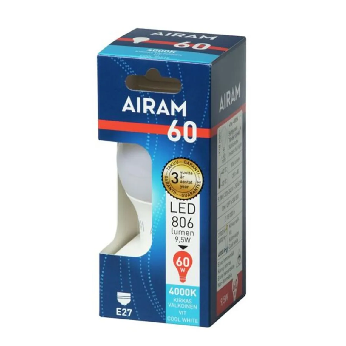 AIRAM LED VAKIOLAMPPU OPAALI 8,5W E27 806LM 15 000H 4000K