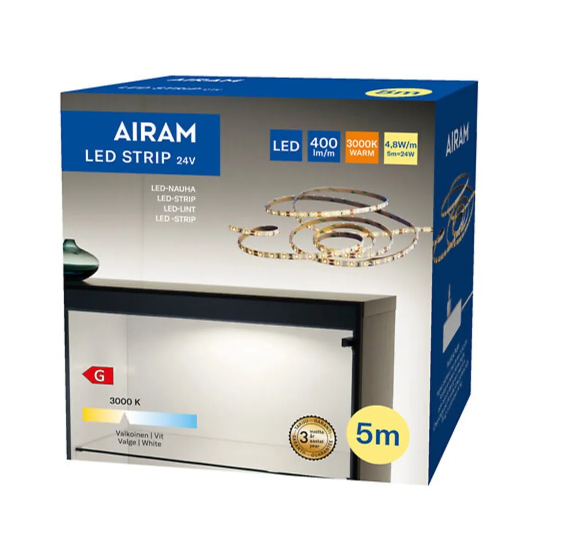 AIRAM LED VALONAUHA 24V IP20 4,8W/M 830 5M