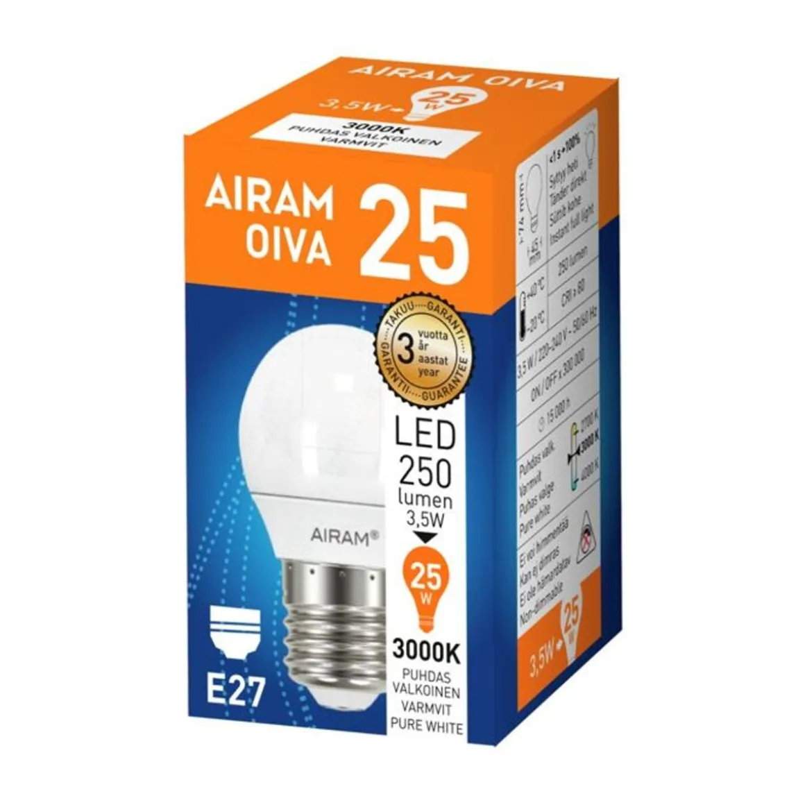 AIRAM OIVA LED KORISTELAMPPU E27 250LM 3W 3000K