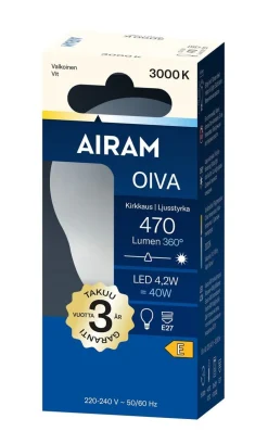AIRAM OIVA LED PIENIKUPULAMPPU 4,9W E27 3000K P45 470LM 15 000H
