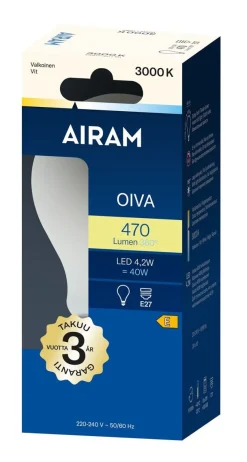 AIRAM OIVA LED VAKIOKUPULAMPPU 4,2W E27 3000K 470LM 15 000H